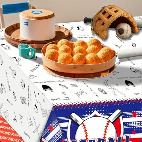 4-Pack Baseball Themed Tablecloths - 86 x 51 Inch Plastic Covers