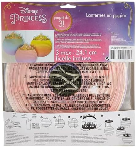 Disney Princess Paper Hanging Lanterns Pack of 3 Tiara Decor