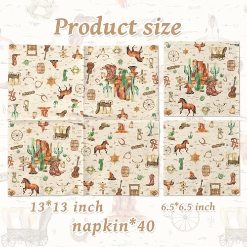 40 Pcs Western Cowboy Paper Napkins for Birthday Parties