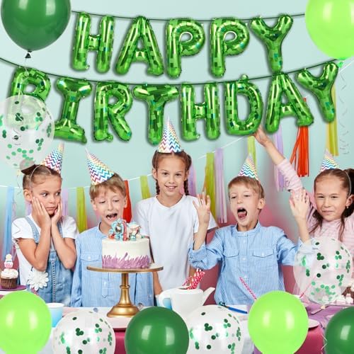 Pixel Themed Birthday Banner with Balloons and Cake Border