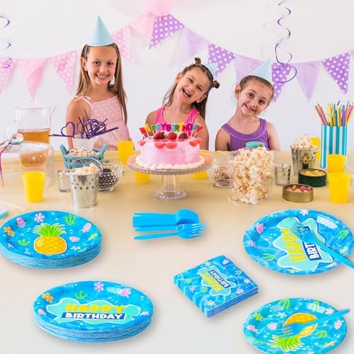 GaofanWai Ocean Pineapple Birthday Plates - 96PCS Set for Kids Baby Shower