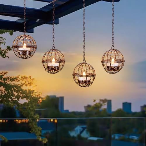 Outdoor Solar Hanging Lanterns 4 Pack Waterproof