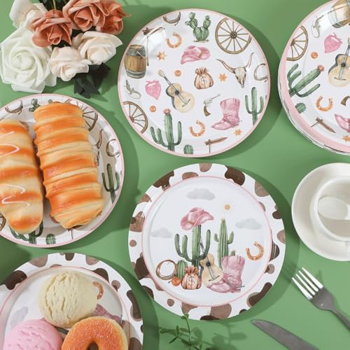 50pcs Western Cowgirl Party Paper Plates with Wild West Designs