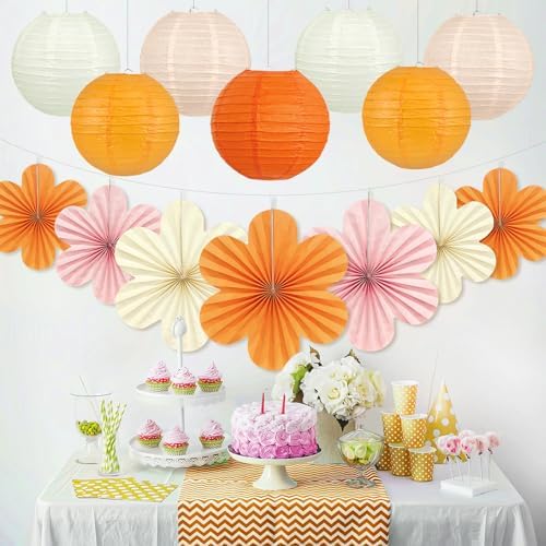 18 Pcs Autumn Pink and Orange Party Decorations Set