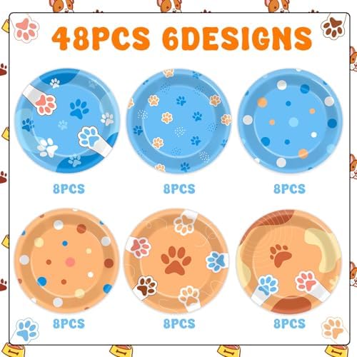 48Pcs Blue Dog Birthday Plates for Kids Party Decorations