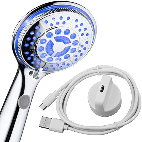 Hotel Spa 5-Mode Rechargeable LED Handheld Shower with Light Switch Chrome Finish