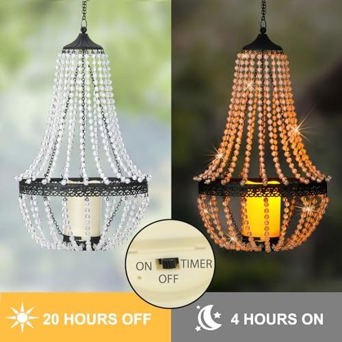 BAYN 27 Inch Battery Operated Clear Acrylic Beaded Chandelier