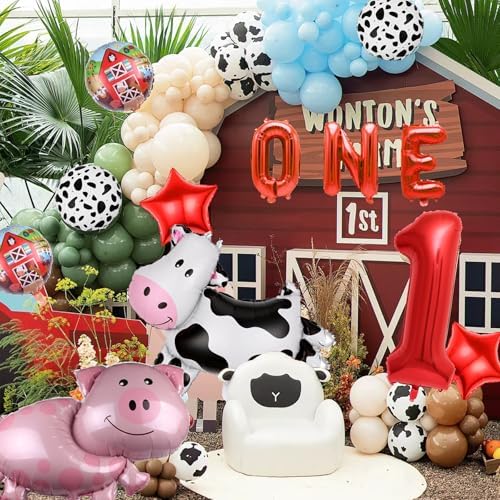 Farm Animal Party Balloons Set with Number 1 Balloon