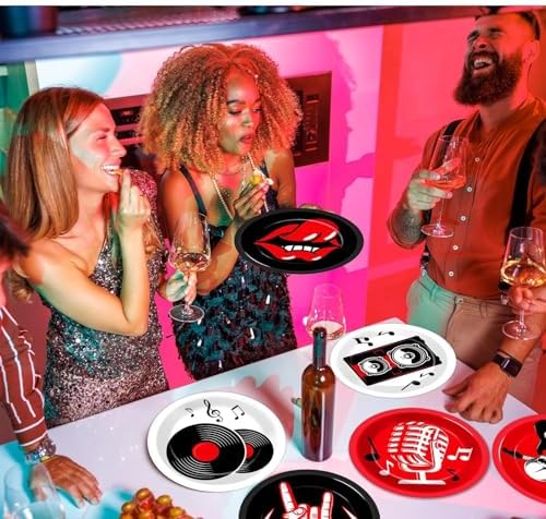 60Pcs Rock Music Party Paper Plates Set 9in