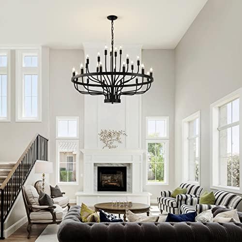 24 Light Black Chandelier 3 Tier Modern Farmhouse
