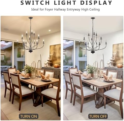 Black Chandelier 12 Light Modern Farmhouse Design