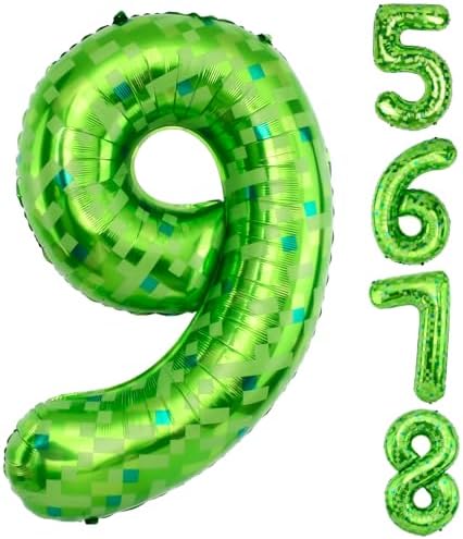 40 Inch Green Pixel Miner Theme Number Balloons