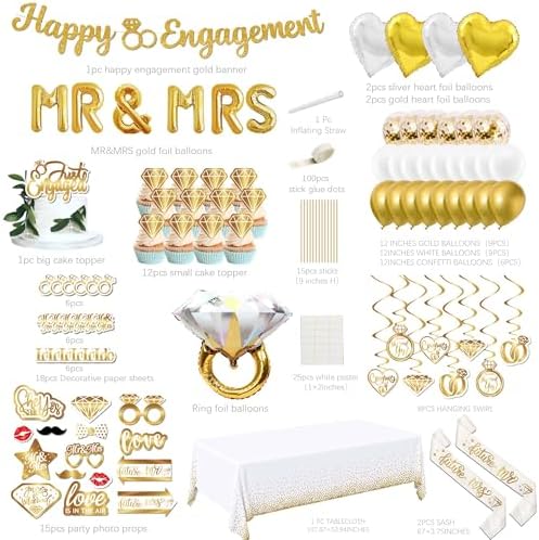Gold Engagement Party Decorations 90pcs Set