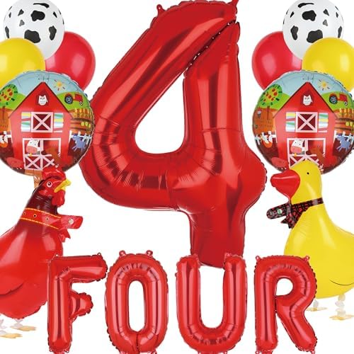 Farm Animal 4th Birthday Balloons Decor Set - 14 Pieces