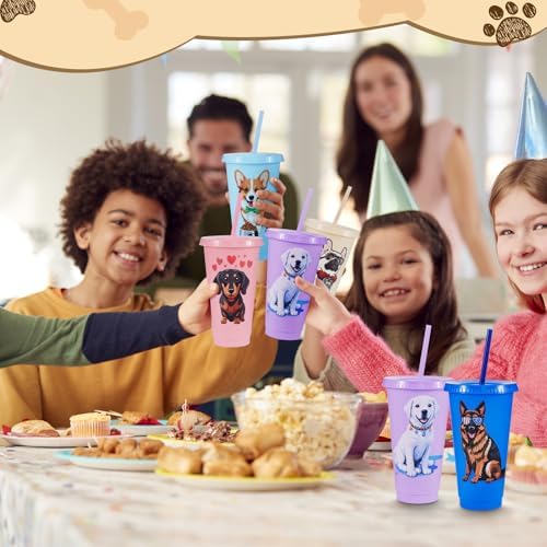 15 Pcs Dog Party Cups with Lids and Straws