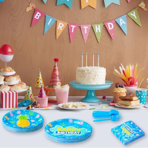 GaofanWai Ocean Pineapple Birthday Plates - 96PCS Set for Kids Baby Shower