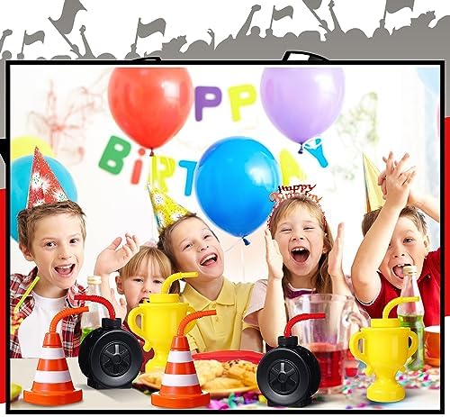 Mifoci 12 Pack Construction Tire Cone Cups with Yellow Straws for Party