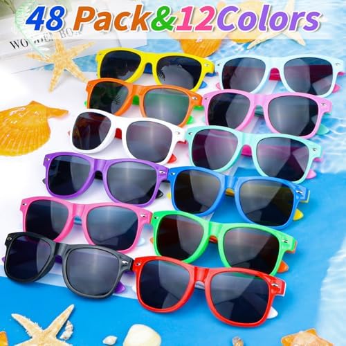 Kids Neon Sunglasses Bulk - 48 Pieces Summer Beach Party Glasses