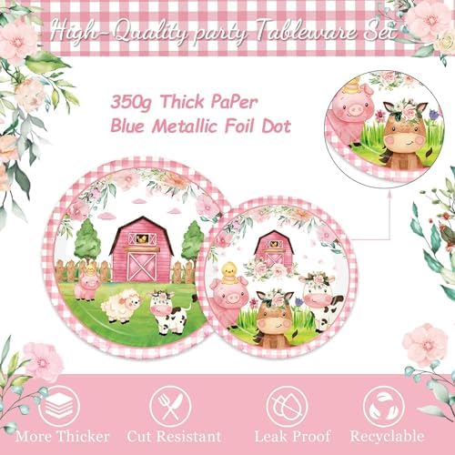 171Pcs Farm Animals Party Tableware Set Pink Baby Shower Decorations