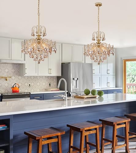 QS Amber Gold Crystal Chandelier 6 Light Modern Luxury Pendant Light