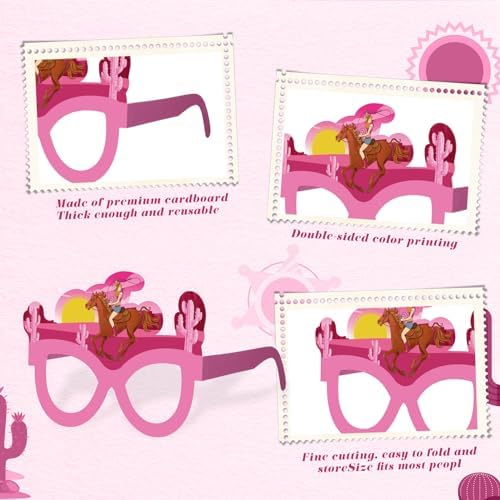 32 Pcs Pink Cowgirl Paper Glasses Party Favors