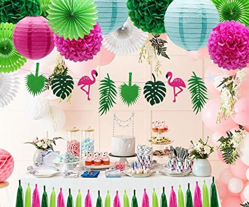 Tropical Flamingo Palm Leaf Party Decor Set