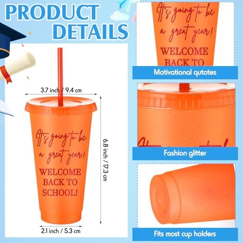 12 Pcs Back to School Cups with Lids and Straws
