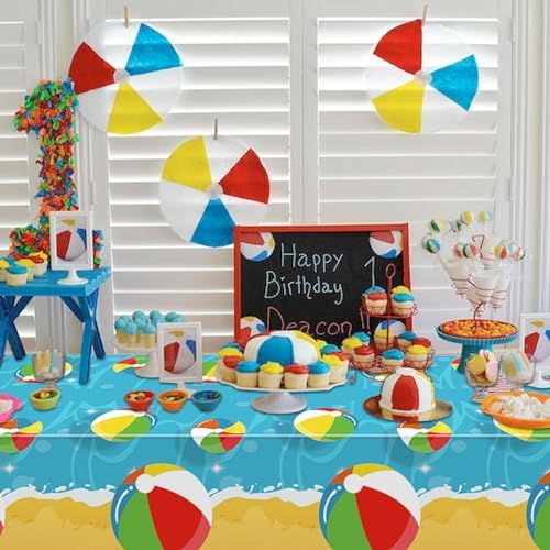 4 Pcs Beach Ball Tablecloths - Summer Pool Party Decor