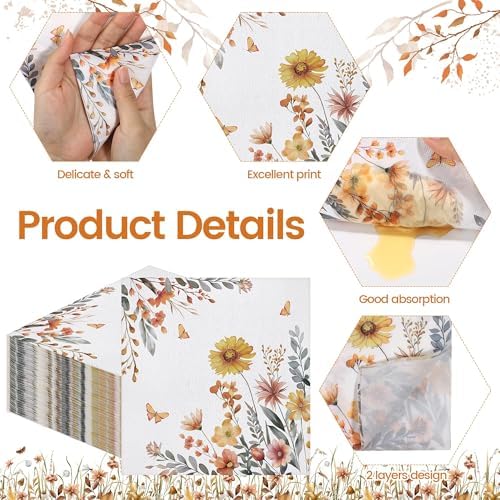 Kochorie 100 Fall Flower Paper Napkins 13x13 Disposable for Parties