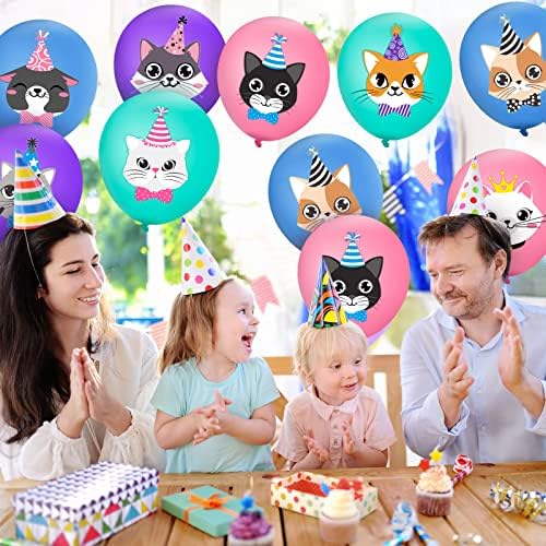40 Pcs Cat Birthday Latex Balloons with Cute Cartoon Designs