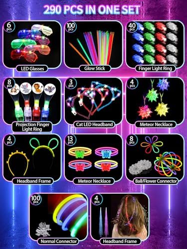 JOJUJB 290PCS Glow in the Dark Party Supplies for Kids and Adults