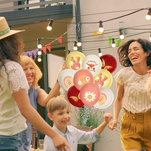 Whaline 60Pcs Groovy Retro Hippie Balloons with White Ribbon