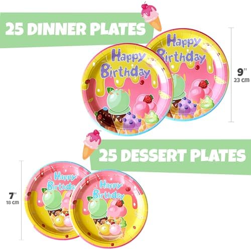 Ice Cream Plates Napkins 100PCS Birthday Party Supplies