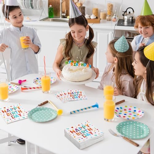 100 Piece Happy Birthday Paper Napkins 13x13 Inches
