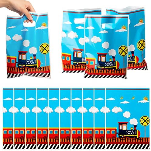 3sscha 50Pcs Train Themed Waterproof Goodie Bags with Handles