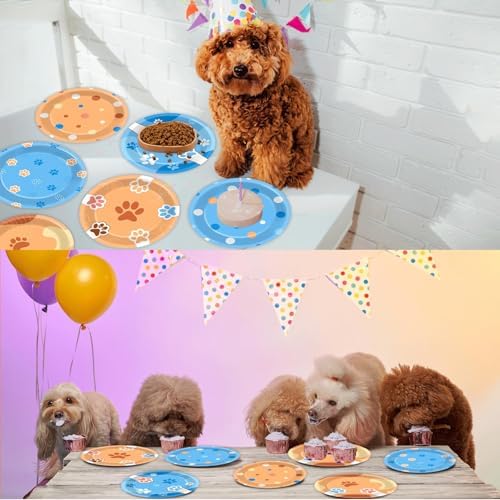 48Pcs Blue Dog Birthday Plates for Kids Party Decorations