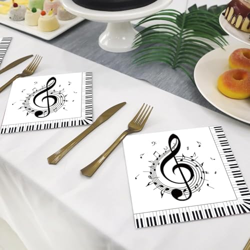 40Pcs Music Themed Napkins with Piano Keyboard Notes
