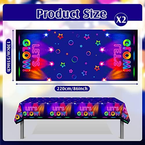 Tegeme 2 Pieces Glow in the Dark Tablecloth 86x51 Inch Neon Party Supplies