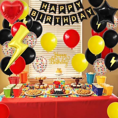 Vibzox Red Black Yellow Birthday Balloons Decorations