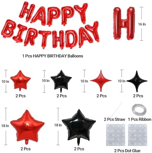 Red Black Happy Birthday Balloons Banner