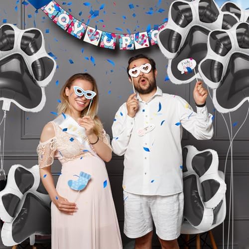 Hungdao 9 Pcs Jumbo Grey Dog Paw Foil Balloons
