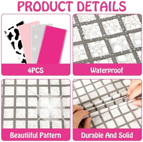 4PCS Hot Pink Disco Cowgirl Tablecloths with Cow Print and Disco Ball Patterns