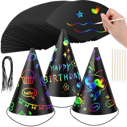 Lewtemi 108 Pcs DIY Scratch Party Hats Set