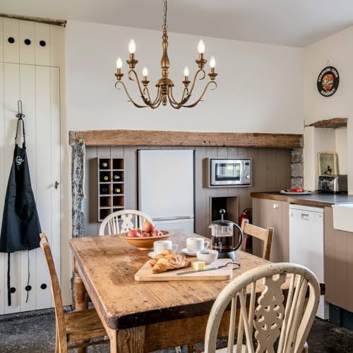 6 Light Farmhouse Chandelier Vintage Gold