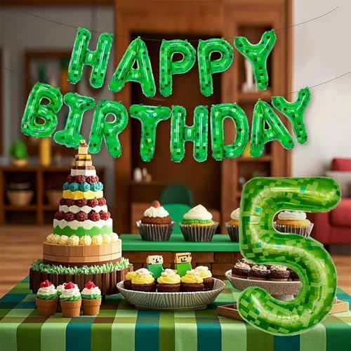 10Pcs 40 Inch Green Pixel Number 9 Balloons Party Decor