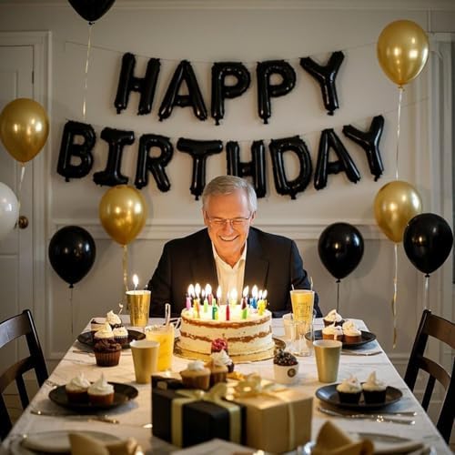 27 Pcs Black Gold Birthday Balloon Decorations Kit