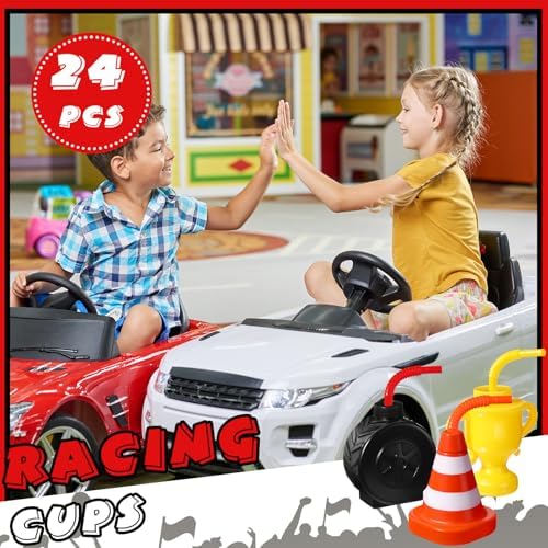 Mifoci 12 Pack Construction Tire Cone Cups with Yellow Straws for Party