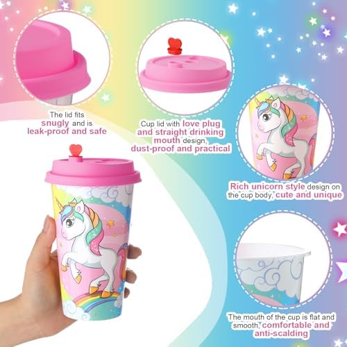 Maxcheck 24 Unicorn Cups with Straws for Birthday Party