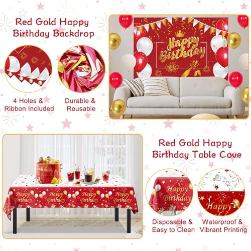 Red and Gold Birthday Decorations Kit