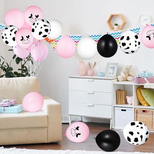 Sumind 100 Pcs 12 Inch Pink Cow Print Balloons